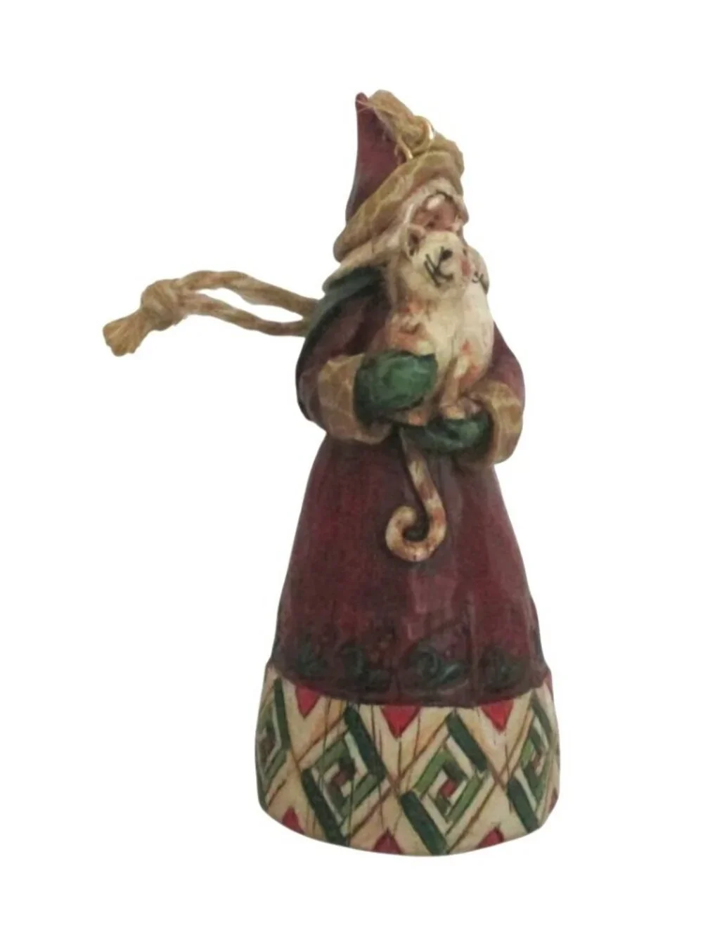 Jim Shore 2002 Santa With Cat Christmas Ornament Folk Art Style 3.5